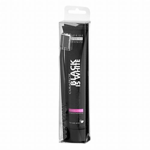 Curaprox Black is White fehérítő hatású fogkrém, 90 ml + 1 db CSBIW fogkefe