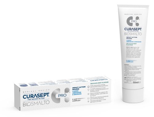 Curasept Biosmalto Mousse Pro, fogszuvasodás-abrázió-erózió, otthoni, 50 ml, mentol