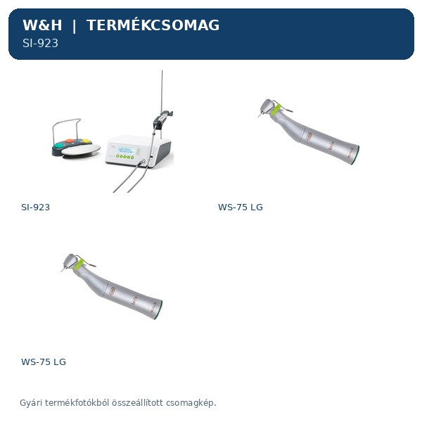 W&H SI-923 Implantmed Classic csomag + 2× WS-75 L G 20:1 generátoros fényes könyökdarab